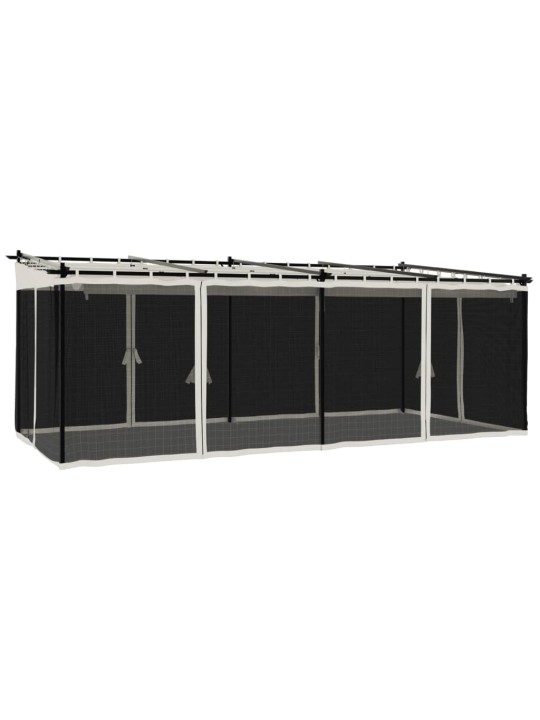 Pavėsinė su tinklelio sienelėmis, kreminė, 6x3m, plienas