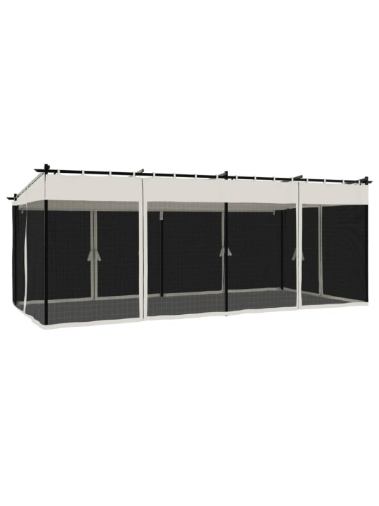 Pavėsinė su tinklelio sienelėmis, kreminė, 6x3m, plienas