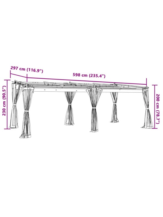 Pavėsinė su tinklelio sienelėmis, kreminė, 6x3m, plienas