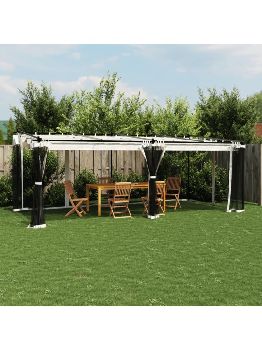 Pavėsinė su tinklelio sienelėmis, kreminė, 6x3m, plienas