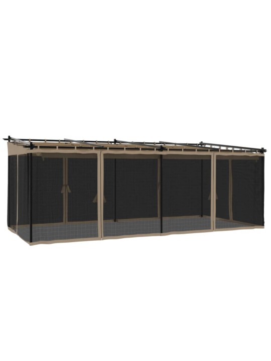 Pavėsinė su tinklinėmis sienelėmis, taupe, 6x3m, plienas