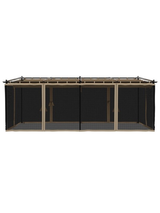 Pavėsinė su tinklinėmis sienelėmis, taupe, 6x3m, plienas