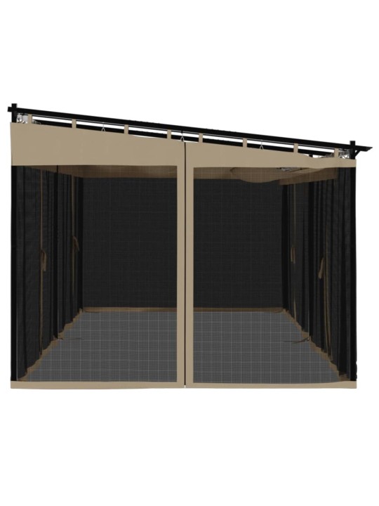 Pavėsinė su tinklinėmis sienelėmis, taupe, 6x3m, plienas