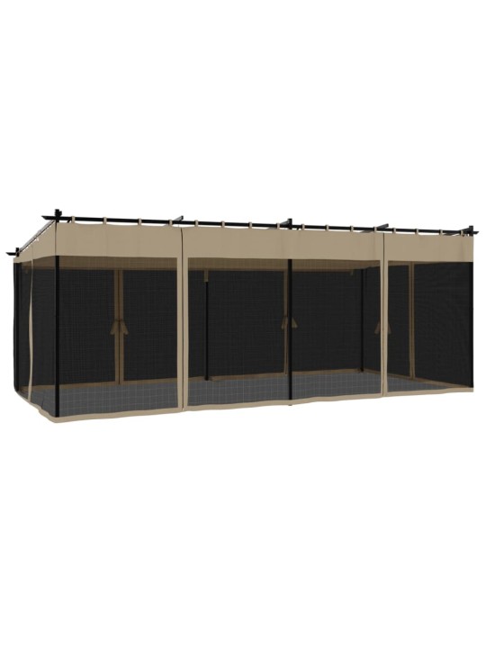 Pavėsinė su tinklinėmis sienelėmis, taupe, 6x3m, plienas