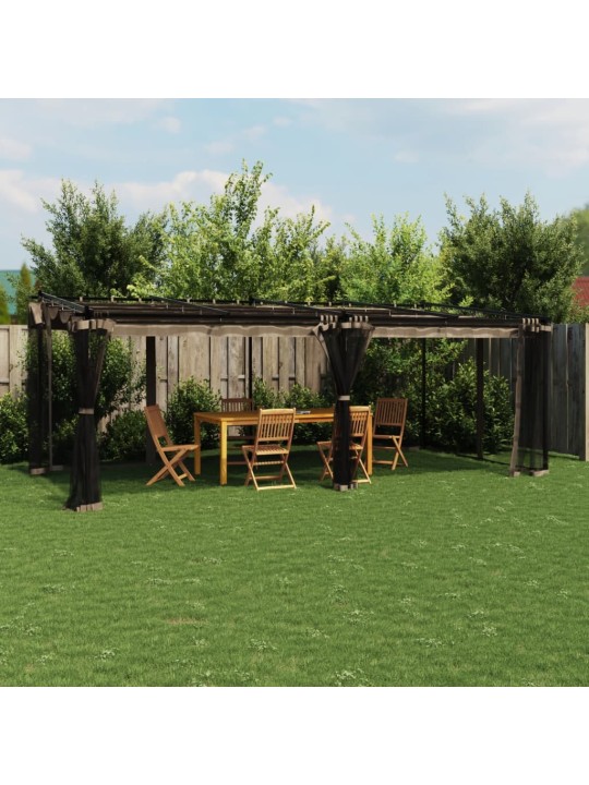 Pavėsinė su tinklinėmis sienelėmis, taupe, 6x3m, plienas