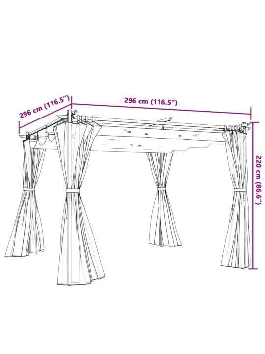 Pavėsinė su užuolaidomis, antracito, 3x3m, plienas