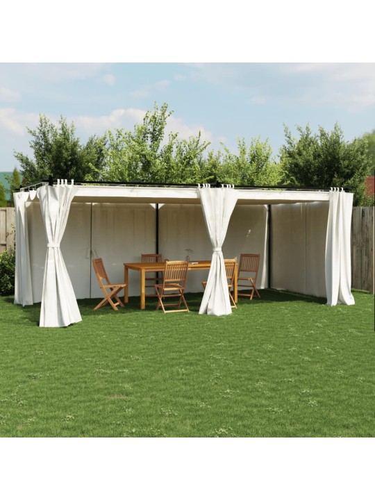 Pavėsinė su užuolaidomis, kreminės, 6x3m, plienas
