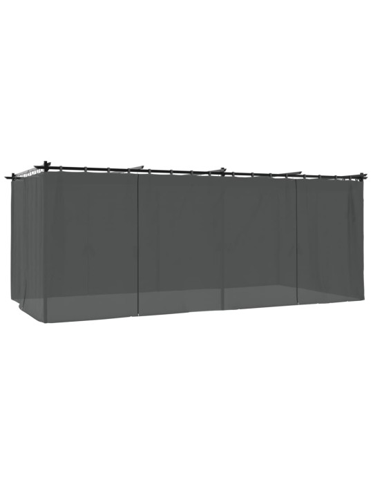 Pavėsinė su užuolaidomis, antracito spalvos, 6x3m, plienas