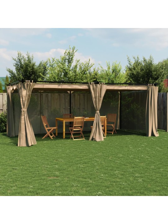 Pavėsinė su užuolaidomis, taupe spalvos, 6x3m, plienas