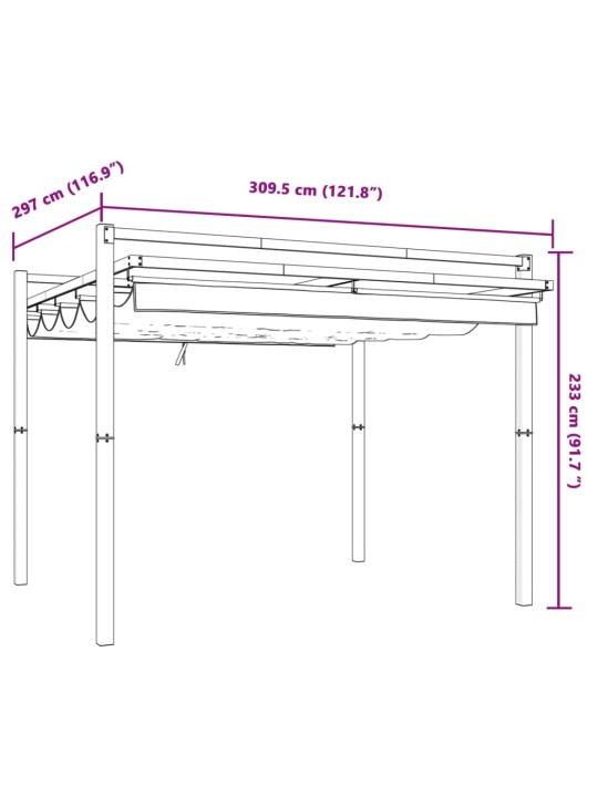 Sodo pavėsinė su ištraukiamu stogu, antracito, 3x3m, aliuminis