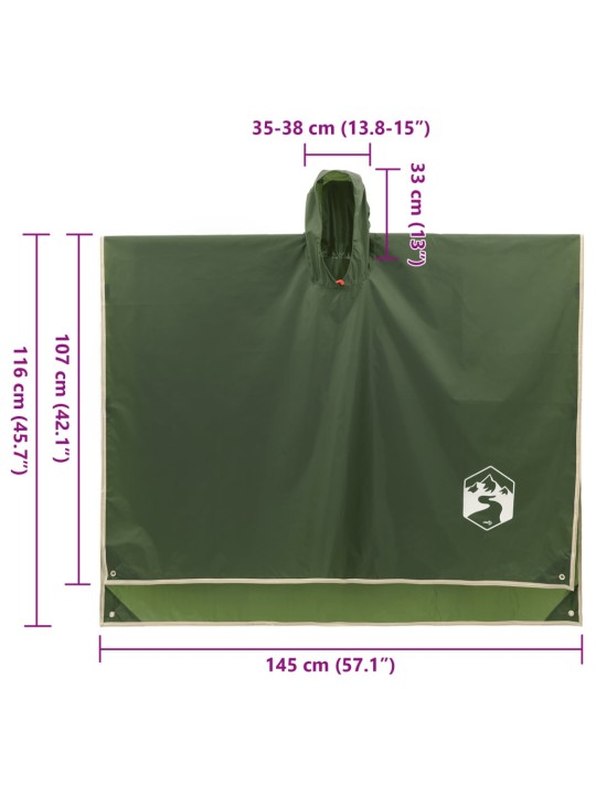 Pončas nuo lietaus su gobtuvu, žalias, 223x145cm, 2-1 dizaino