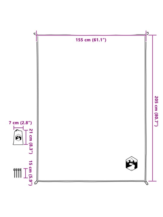 Iškylų paklotas su kuoliukais, pilkas/oranžinis, 205x155cm