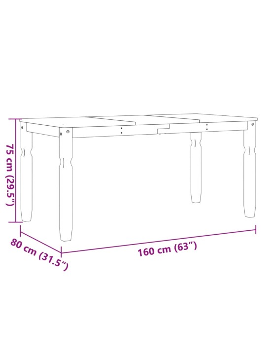Valgomojo stalas Corona, baltas, 160x80x75cm, pušies masyvas