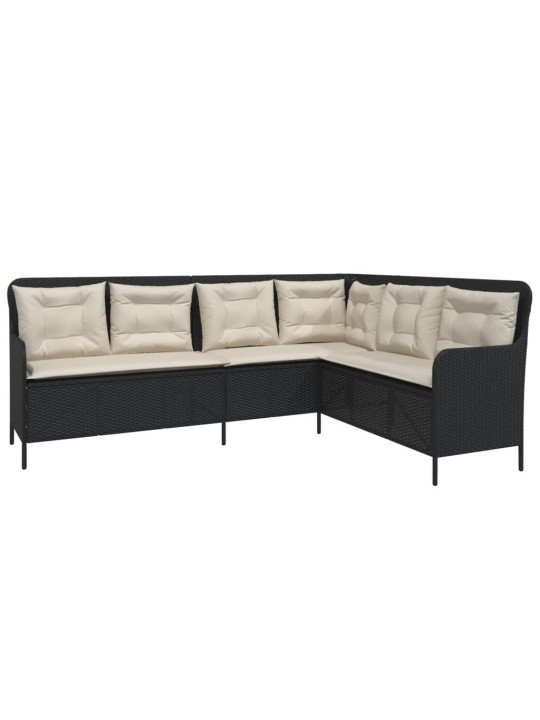Sodo sofa su pagalvėlėmis, juoda, poliratanas, L formos