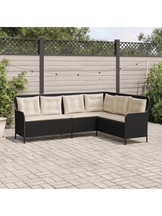 Sodo sofa su pagalvėlėmis, juoda, poliratanas, L formos