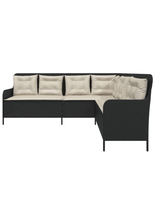 Sodo sofa su pagalvėlėmis, juoda, poliratanas, L formos
