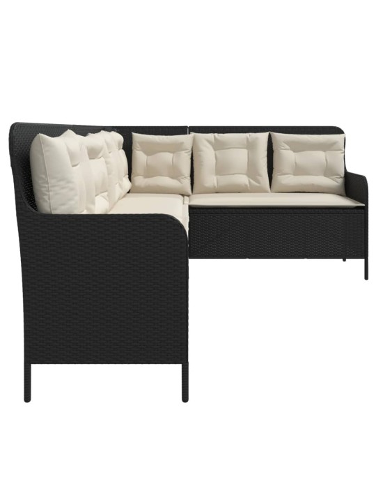 Sodo sofa su pagalvėlėmis, juoda, poliratanas, L formos