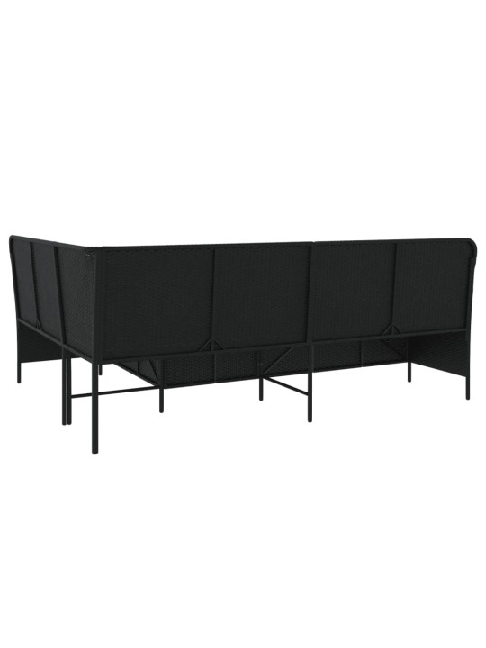 Sodo sofa su pagalvėlėmis, juoda, poliratanas, L formos