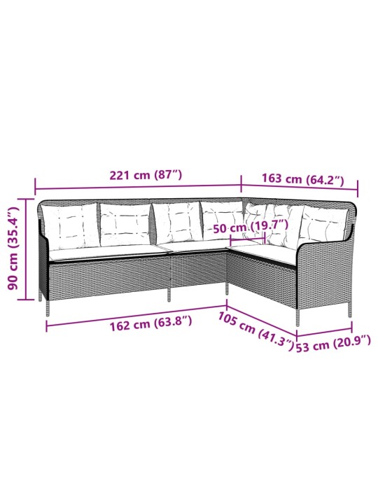 Sodo sofa su pagalvėlėmis, juoda, poliratanas, L formos