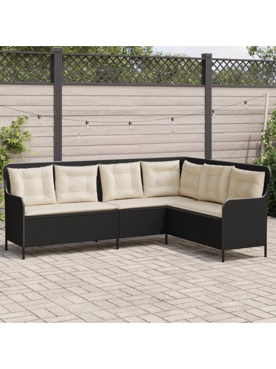 Sodo sofa su pagalvėlėmis, juoda, poliratanas, L formos