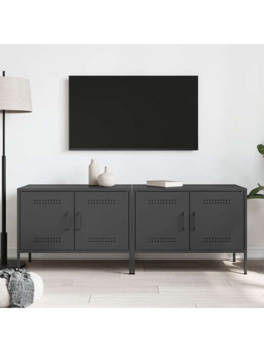 Televizoriaus spintelės, 2vnt., juodos, 68x39x50,5cm, plienas