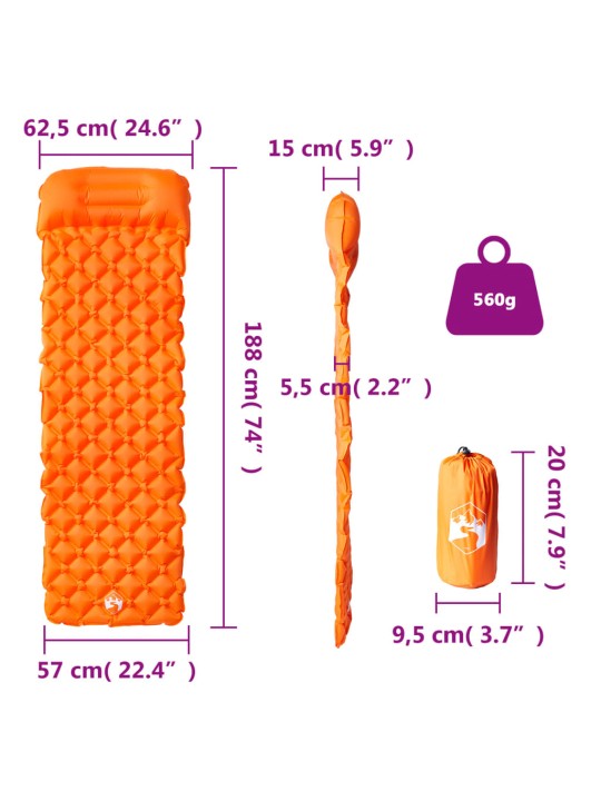 Pripučiamas čiužinys su pagalve, oranžinis, vienvietis