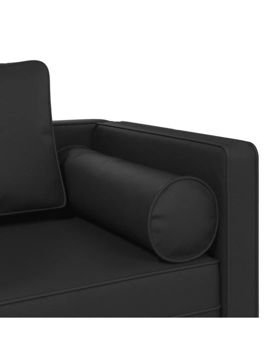Poilsio sofa su pagalvėmis, juoda, dirbtinė oda