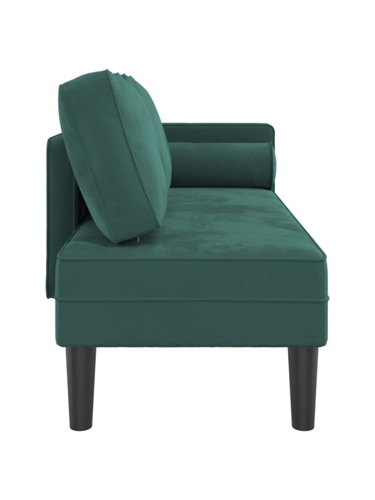 Poilsio sofa su pagalvėlėmis, tamsiai žalios spalvos, aksomas