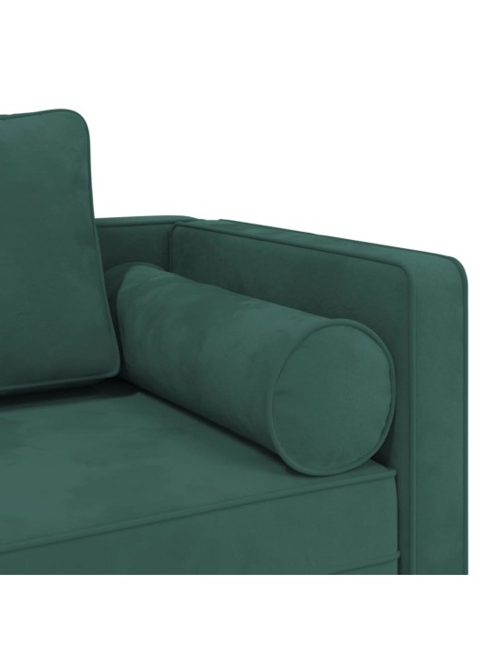 Poilsio sofa su pagalvėlėmis, tamsiai žalios spalvos, aksomas