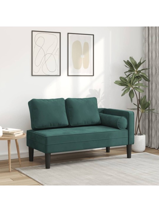 Poilsio sofa su pagalvėlėmis, tamsiai žalios spalvos, aksomas