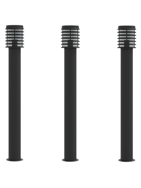 Lauko šviestuvai, 3vnt., juodi, 110cm, nerūdijantis plienas