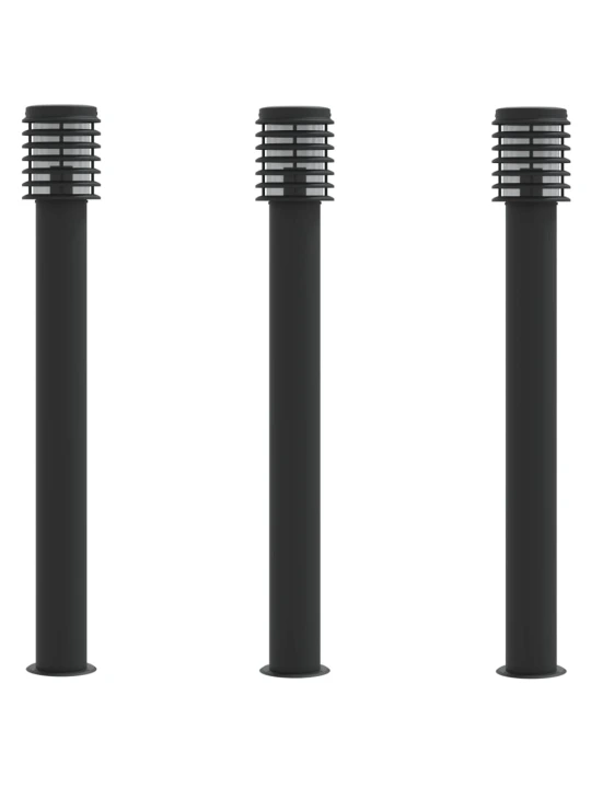 Lauko šviestuvai, 3vnt., juodi, 110cm, nerūdijantis plienas