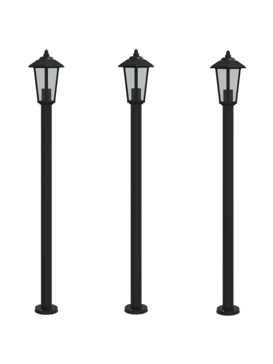 Lauko šviestuvai, 3vnt., juodi, 120cm, nerūdijantis plienas