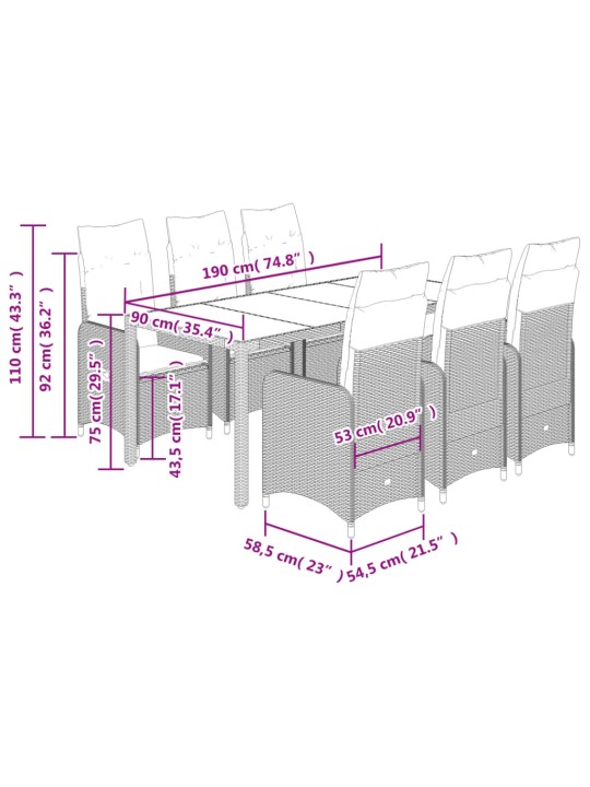 Sodo bistro komplektas su pagalvėmis, 7 dalių, juodas, ratanas