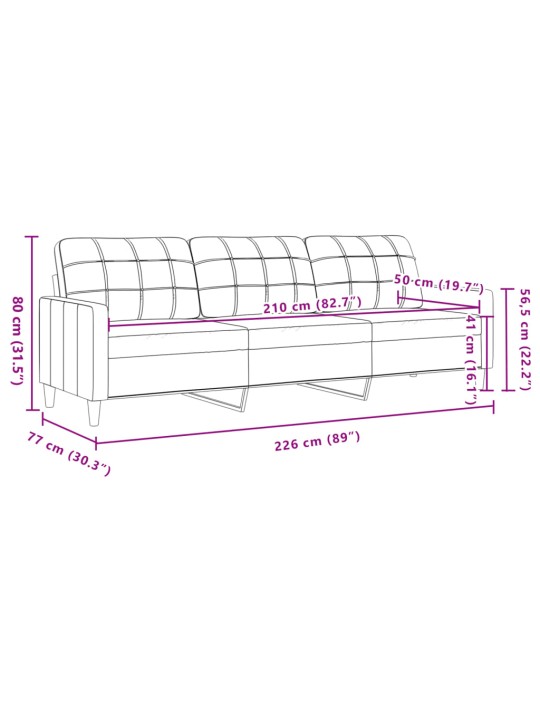Trivietė sofa, tamsiai pilkos spalvos, 210cm, audinys