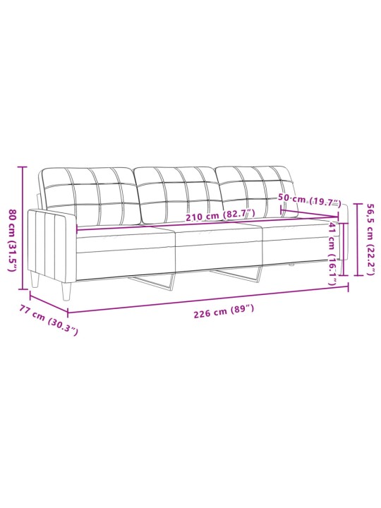 Trivietė sofa, rudos spalvos, 210cm, audinys
