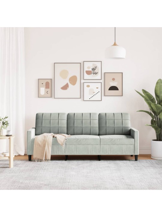 Trivietė sofa, šviesiai pilkos spalvos, 180cm, aksomas