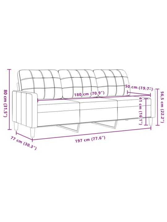 Trivietė sofa, šviesiai pilkos spalvos, 180cm, aksomas