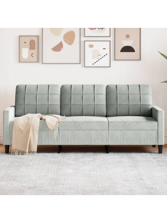 Trivietė sofa, šviesiai pilkos spalvos, 180cm, aksomas