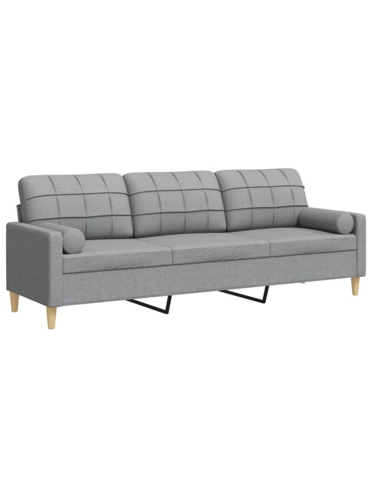 Trivietė sofa su pagalvėlėmis, šviesiai pilka, 210cm, audinys
