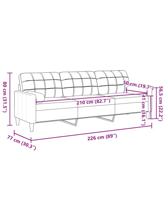 Trivietė sofa su pagalvėlėmis, šviesiai pilka, 210cm, audinys