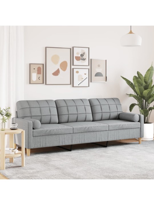 Trivietė sofa su pagalvėlėmis, šviesiai pilka, 210cm, audinys