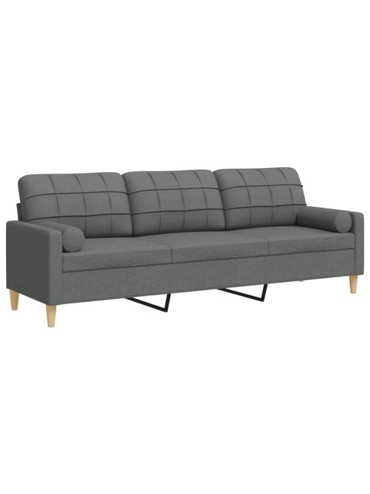 Trivietė sofa su pagalvėlėmis, tamsiai pilka, 210cm, audinys