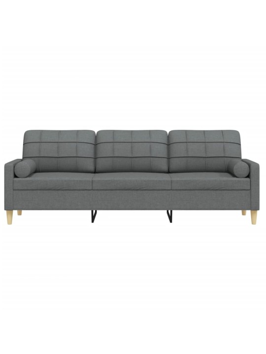 Trivietė sofa su pagalvėlėmis, tamsiai pilka, 210cm, audinys