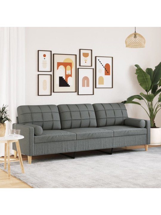 Trivietė sofa su pagalvėlėmis, tamsiai pilka, 210cm, audinys