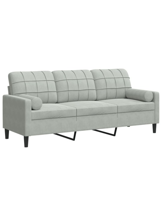 Trivietė sofa su pagalvėlėmis, šviesiai pilka, 180cm, aksomas