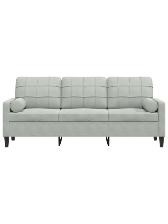Trivietė sofa su pagalvėlėmis, šviesiai pilka, 180cm, aksomas