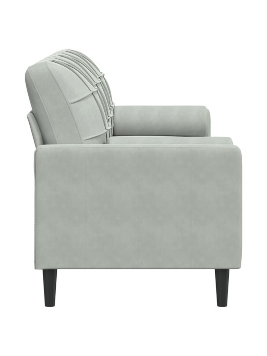 Trivietė sofa su pagalvėlėmis, šviesiai pilka, 180cm, aksomas