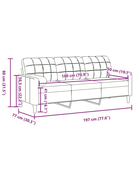 Trivietė sofa su pagalvėlėmis, šviesiai pilka, 180cm, aksomas