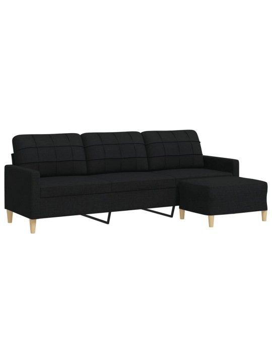 Trivietė sofa su pakoja, juodos spalvos, 210cm, audinys